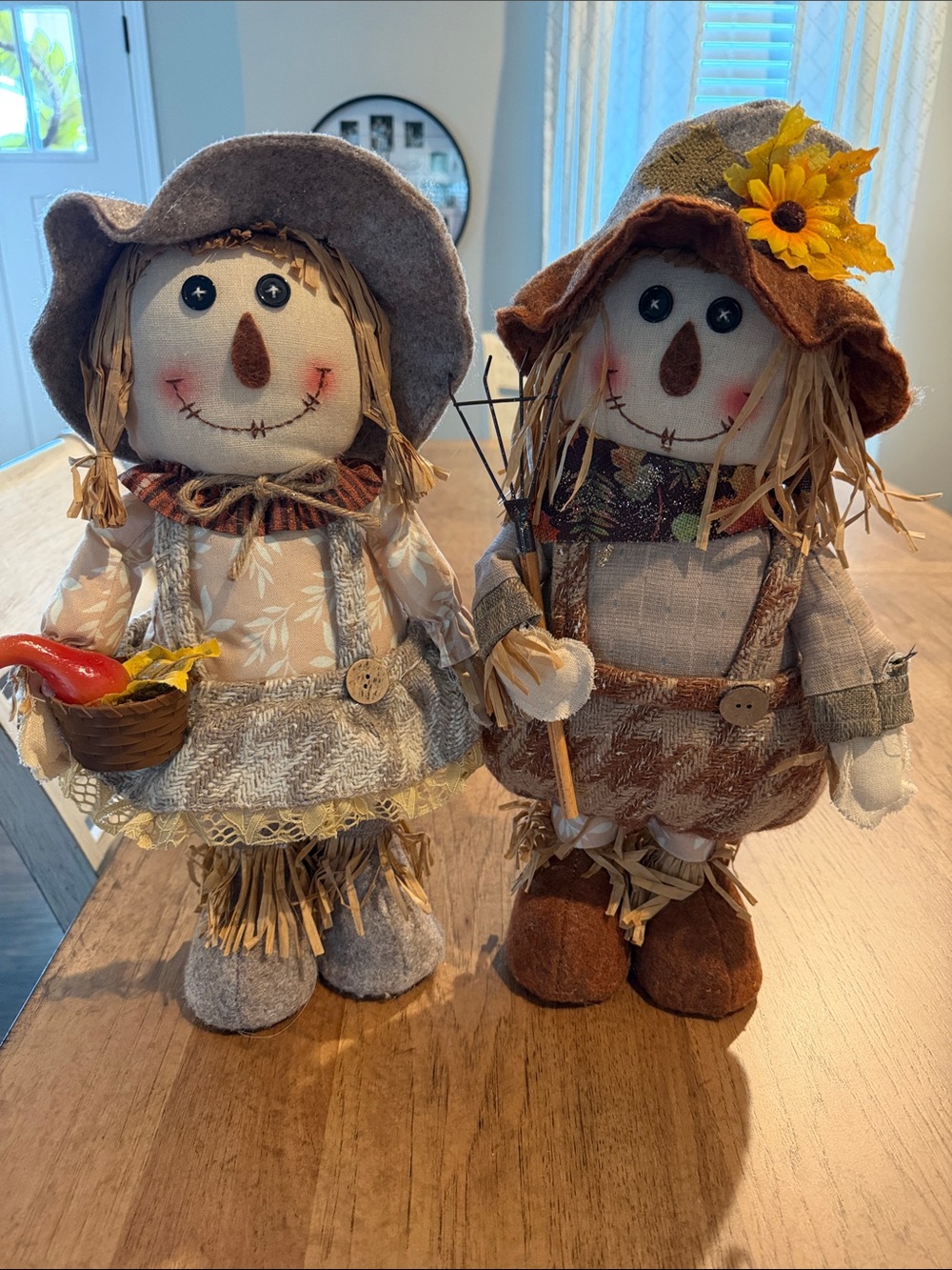 Source Unknown Beige and Brown Pair of Autumn Scarecrow Dolls